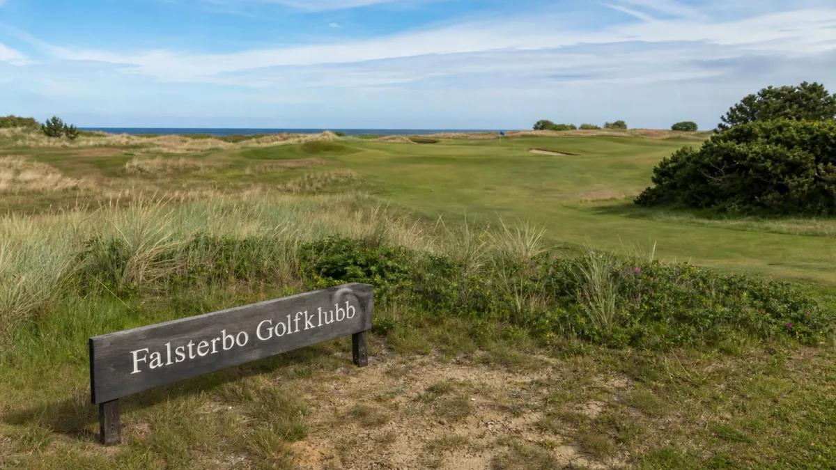 Signaturhålet 12 på Falsterbo Golfklubb med fyren från 1795 i bakgrunden