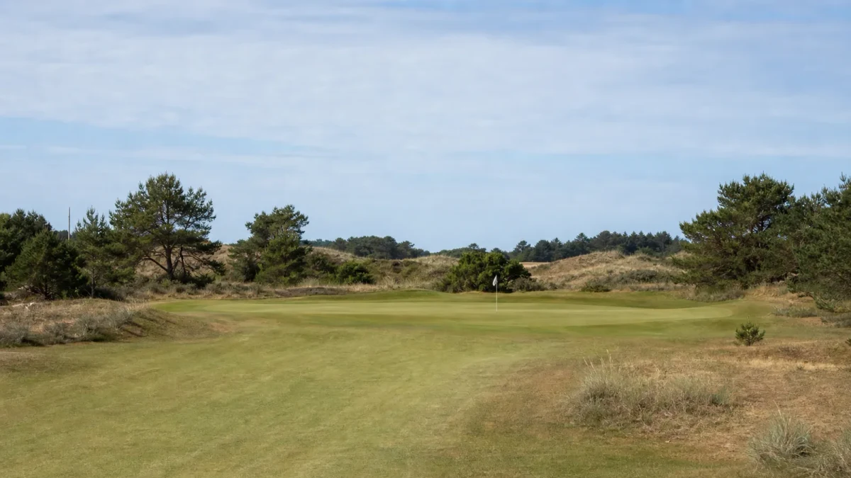 Golfhål med fairway, green och flagga på Ljunghusens Golfklubb