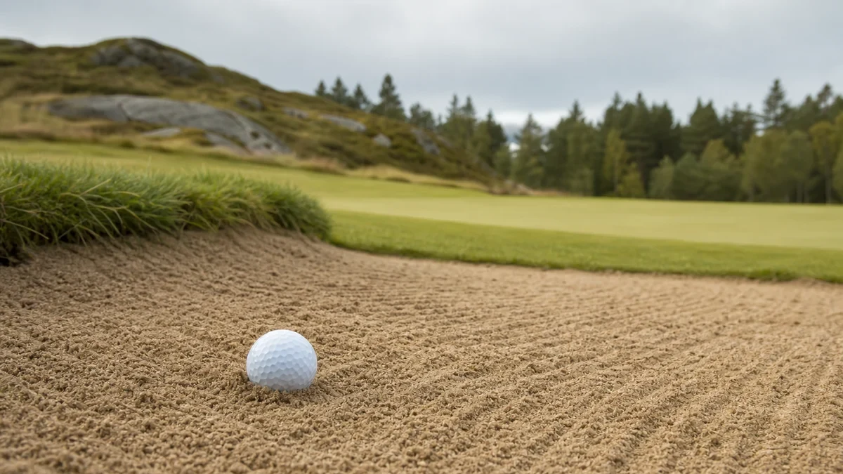 Bunkerslag: slå sanden, inte paniken illustrerad med golfmotiv