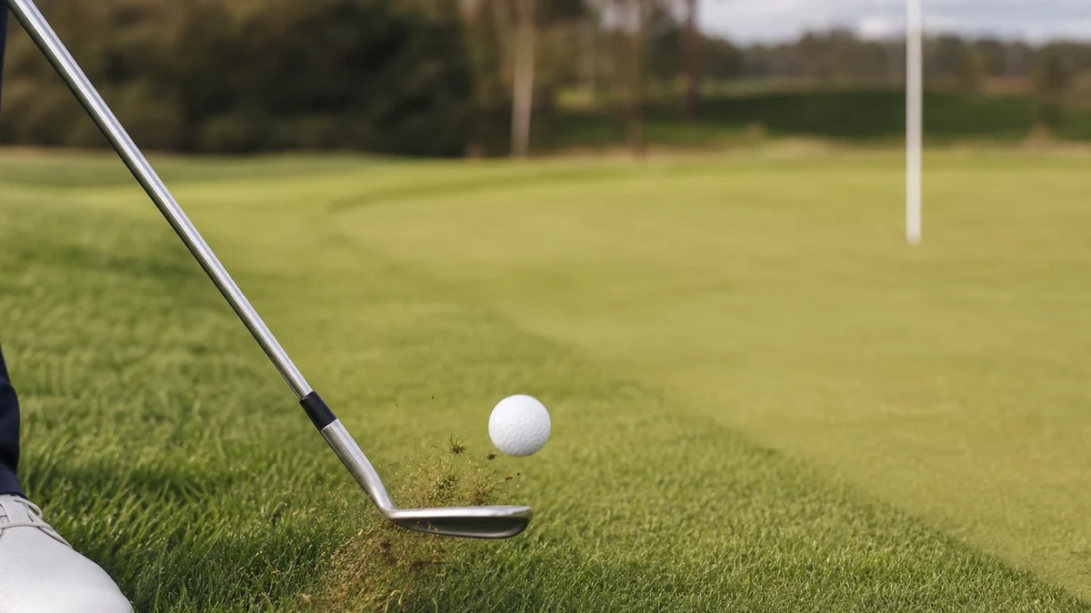 Chippa i golf: välj landningspunkt före klubba illustrerad med golfmotiv
