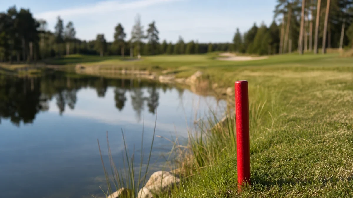 Pliktområde i golf: röd och gul markering förklarad illustrerad med golfmotiv